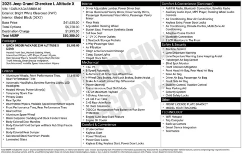 Photos of 2025 Jeep Grand Cherokee L Altitude X for sale in Abrams, WI at Gregg Young Abrams Chrysler Dodge Jeep Ram