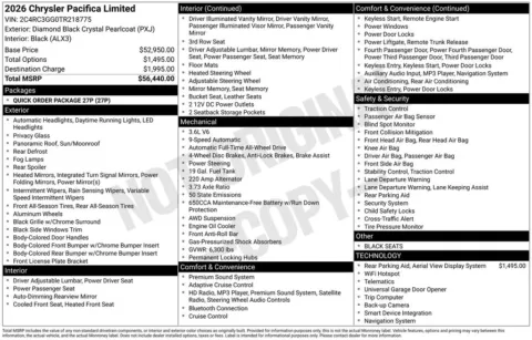 Photos of 2026 Chrysler Pacifica Limited for sale in Abrams, WI at Gregg Young Abrams Chrysler Dodge Jeep Ram