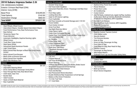 Photos of 2018 Subaru Impreza 2.0i for sale in Abrams, WI at Gregg Young Abrams Chrysler Dodge Jeep Ram