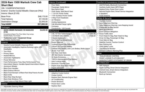 Photos of 2026 Ram 1500 Warlock for sale in Abrams, WI at Gregg Young Abrams Chrysler Dodge Jeep Ram