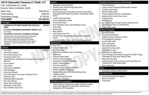 Photos of 2019 Chevrolet Traverse LT for sale in Abrams, WI at Gregg Young Abrams Chrysler Dodge Jeep Ram