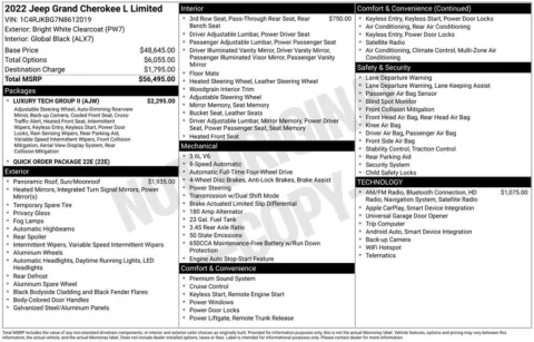 Photos of 2022 Jeep Grand Cherokee L Limited for sale in Abrams, WI at Gregg Young Abrams Chrysler Dodge Jeep Ram