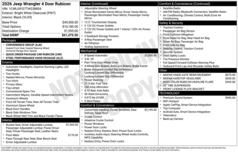 Photos of 2026 Jeep Wrangler Rubicon for sale in Abrams, WI at Gregg Young Abrams Chrysler Dodge Jeep Ram