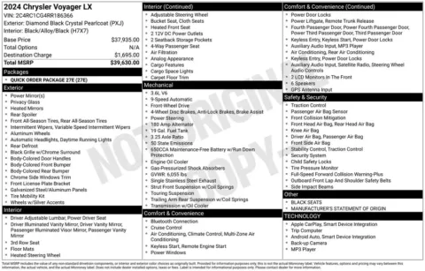 Photos of 2024 Chrysler Voyager LX for sale in Abrams, WI at Gregg Young Abrams Chrysler Dodge Jeep Ram