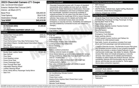 Photos of 2023 Chevrolet Camaro LT1 for sale in Abrams, WI at Gregg Young Abrams Chrysler Dodge Jeep Ram