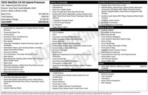 Photos of 2025 Mazda CX-50 Hybrid Premium for sale in Abrams, WI at Gregg Young Abrams Chrysler Dodge Jeep Ram