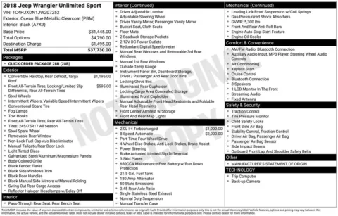 Photos of 2018 Jeep Wrangler Unlimited Sport for sale in Abrams, WI at Gregg Young Abrams Chrysler Dodge Jeep Ram