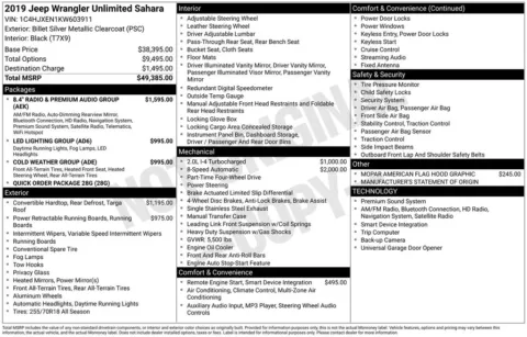 Photos of 2019 Jeep Wrangler Unlimited Sahara for sale in Abrams, WI at Gregg Young Abrams Chrysler Dodge Jeep Ram