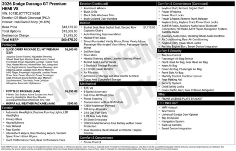 Photos of 2026 Dodge Durango GT Premium HEMI V8 for sale in Abrams, WI at Gregg Young Abrams Chrysler Dodge Jeep Ram