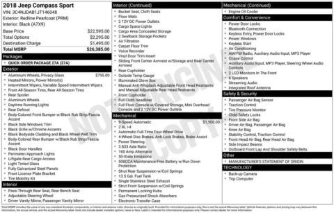 Photos of 2018 Jeep Compass Sport for sale in Abrams, WI at Gregg Young Abrams Chrysler Dodge Jeep Ram