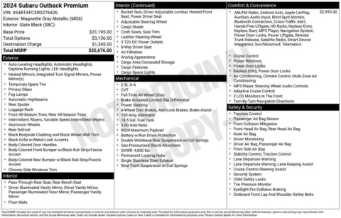 Photos of 2024 Subaru Outback Premium for sale in Abrams, WI at Gregg Young Abrams Chrysler Dodge Jeep Ram