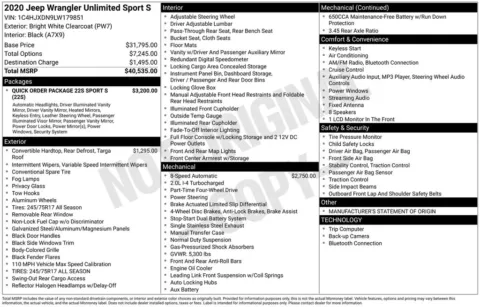 Photos of 2020 Jeep Wrangler Unlimited Sport S for sale in Abrams, WI at Gregg Young Abrams Chrysler Dodge Jeep Ram