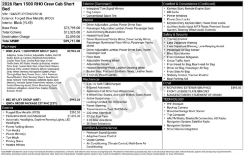 Photos of 2026 Ram 1500 RHO for sale in Abrams, WI at Gregg Young Abrams Chrysler Dodge Jeep Ram