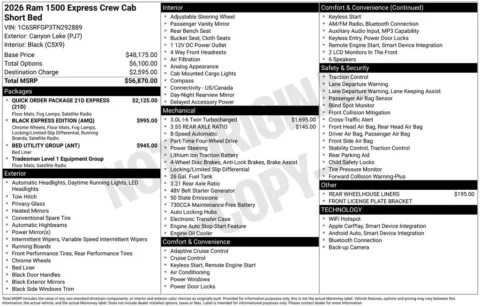 Photos of 2026 Ram 1500 Express for sale in Abrams, WI at Gregg Young Abrams Chrysler Dodge Jeep Ram