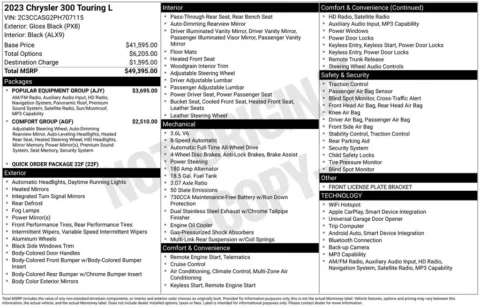 Photos of 2023 Chrysler 300 Touring for sale in Abrams, WI at Gregg Young Abrams Chrysler Dodge Jeep Ram