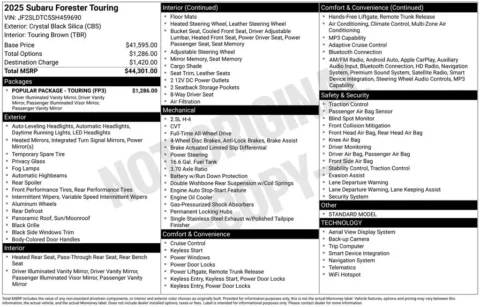 Photos of 2025 Subaru Forester Touring for sale in Abrams, WI at Gregg Young Abrams Chrysler Dodge Jeep Ram