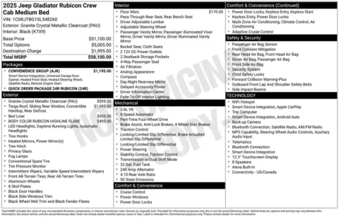 Photos of 2025 Jeep Gladiator Rubicon for sale in Abrams, WI at Gregg Young Abrams Chrysler Dodge Jeep Ram