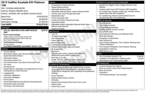 Photos of 2019 Cadillac Escalade ESV Platinum Edition for sale in Abrams, WI at Gregg Young Abrams Chrysler Dodge Jeep Ram