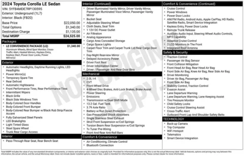 Photos of 2024 Toyota Corolla LE for sale in Abrams, WI at Gregg Young Abrams Chrysler Dodge Jeep Ram