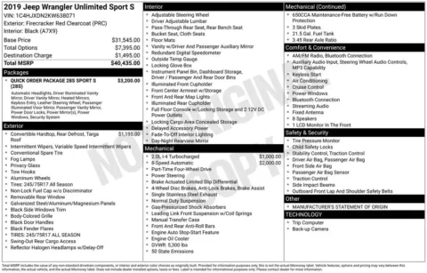 Photos of 2019 Jeep Wrangler Unlimited Sport S for sale in Abrams, WI at Gregg Young Abrams Chrysler Dodge Jeep Ram
