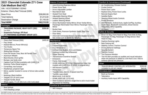 Photos of 2021 Chevrolet Colorado Z71 for sale in Abrams, WI at Gregg Young Abrams Chrysler Dodge Jeep Ram