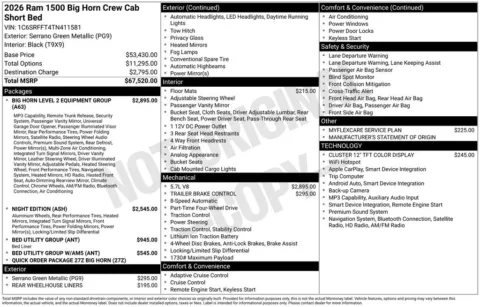 Photos of 2026 Ram 1500 Big Horn/Lone Star for sale in Abrams, WI at Gregg Young Abrams Chrysler Dodge Jeep Ram