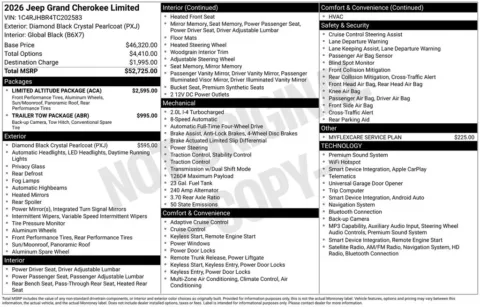 Photos of 2026 Jeep Grand Cherokee Limited for sale in Abrams, WI at Gregg Young Abrams Chrysler Dodge Jeep Ram