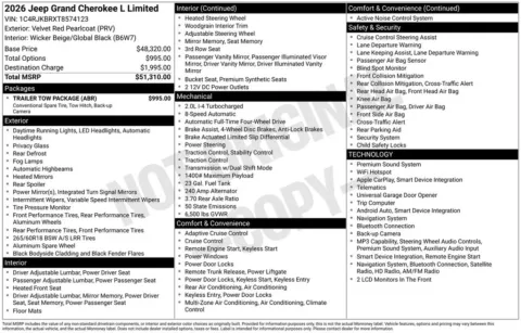 Photos of 2026 Jeep Grand Cherokee L Limited for sale in Abrams, WI at Gregg Young Abrams Chrysler Dodge Jeep Ram