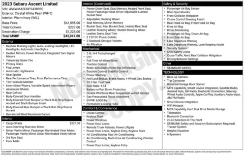 Photos of 2023 Subaru Ascent Limited for sale in Abrams, WI at Gregg Young Abrams Chrysler Dodge Jeep Ram