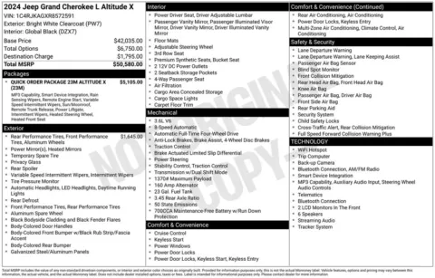 Photos of 2024 Jeep Grand Cherokee L Altitude X for sale in Abrams, WI at Gregg Young Abrams Chrysler Dodge Jeep Ram
