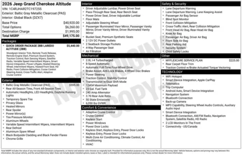 Photos of 2026 Jeep Grand Cherokee Altitude for sale in Abrams, WI at Gregg Young Abrams Chrysler Dodge Jeep Ram