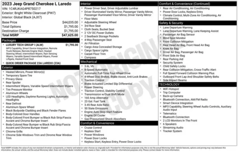 Photos of 2023 Jeep Grand Cherokee L Laredo for sale in Abrams, WI at Gregg Young Abrams Chrysler Dodge Jeep Ram