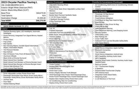 Photos of 2023 Chrysler Pacifica Touring L for sale in Abrams, WI at Gregg Young Abrams Chrysler Dodge Jeep Ram