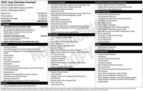 Photos of 2026 Jeep Cherokee Overland for sale in Abrams, WI at Gregg Young Abrams Chrysler Dodge Jeep Ram