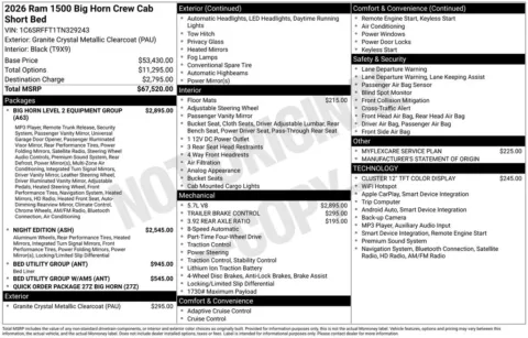 Photos of 2026 Ram 1500 Big Horn/Lone Star for sale in Abrams, WI at Gregg Young Abrams Chrysler Dodge Jeep Ram