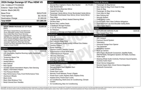 Photos of 2026 Dodge Durango GT Plus HEMI V8 for sale in Abrams, WI at Gregg Young Abrams Chrysler Dodge Jeep Ram