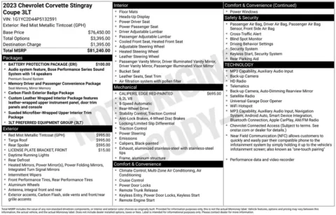 Photos of 2023 Chevrolet Corvette Stingray for sale in Abrams, WI at Gregg Young Abrams Chrysler Dodge Jeep Ram