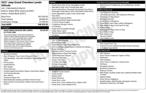 Photos of 2027 Jeep Grand Cherokee Altitude for sale in Abrams, WI at Gregg Young Abrams Chrysler Dodge Jeep Ram