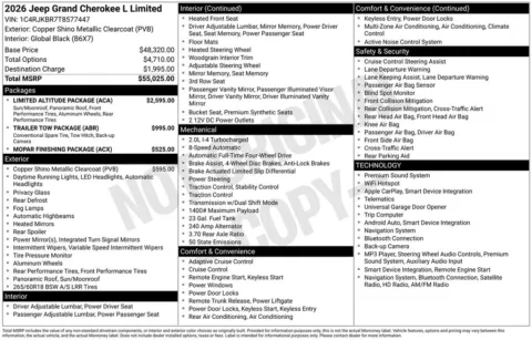 Photos of 2026 Jeep Grand Cherokee L Limited for sale in Abrams, WI at Gregg Young Abrams Chrysler Dodge Jeep Ram
