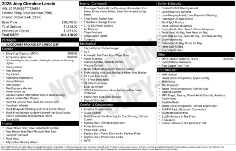 Photos of 2026 Jeep Cherokee Laredo for sale in Abrams, WI at Gregg Young Abrams Chrysler Dodge Jeep Ram