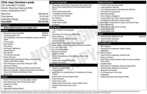 Photos of 2026 Jeep Cherokee Laredo for sale in Abrams, WI at Gregg Young Abrams Chrysler Dodge Jeep Ram