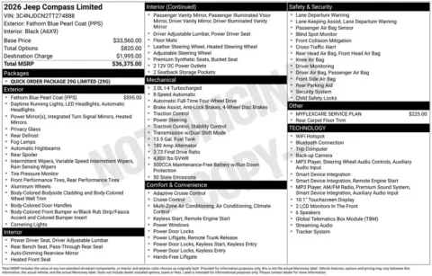 Photos of 2026 Jeep Compass Limited for sale in Abrams, WI at Gregg Young Abrams Chrysler Dodge Jeep Ram