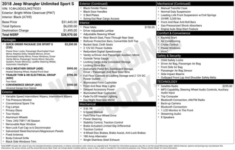 Photos of 2018 Jeep Wrangler Unlimited Sport S for sale in Abrams, WI at Gregg Young Abrams Chrysler Dodge Jeep Ram