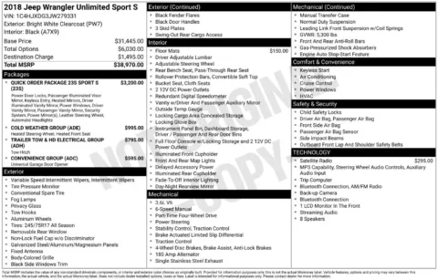 Photos of 2018 Jeep Wrangler Unlimited Sport S for sale in Abrams, WI at Gregg Young Abrams Chrysler Dodge Jeep Ram