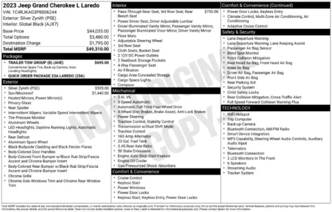 Photos of 2023 Jeep Grand Cherokee L Laredo for sale in Abrams, WI at Gregg Young Abrams Chrysler Dodge Jeep Ram