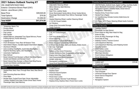 Photos of 2021 Subaru Outback Touring XT for sale in Abrams, WI at Gregg Young Abrams Chrysler Dodge Jeep Ram