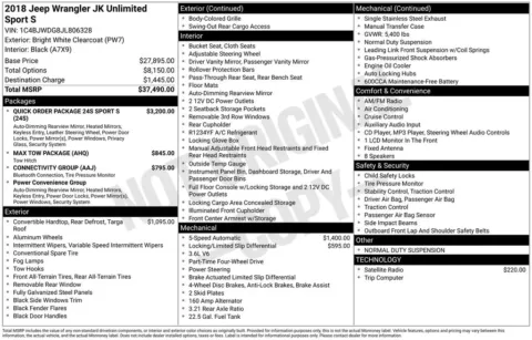 Photos of 2018 Jeep Wrangler JK Unlimited Sport for sale in Abrams, WI at Gregg Young Abrams Chrysler Dodge Jeep Ram