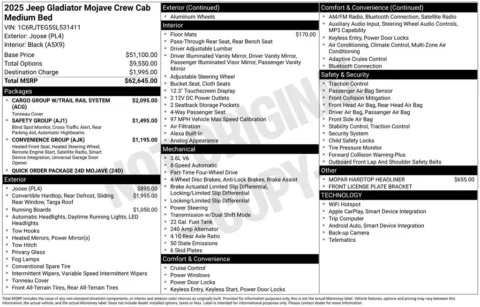 Photos of 2025 Jeep Gladiator Mojave for sale in Abrams, WI at Gregg Young Abrams Chrysler Dodge Jeep Ram