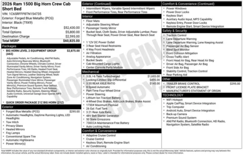 Photos of 2026 Ram 1500 Big Horn/Lone Star for sale in Abrams, WI at Gregg Young Abrams Chrysler Dodge Jeep Ram