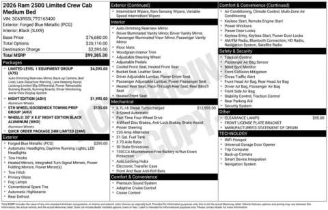 Photos of 2026 Ram 2500 Limited for sale in Abrams, WI at Gregg Young Abrams Chrysler Dodge Jeep Ram